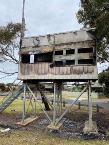 Scoreboard set alight