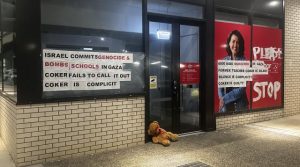 Coker’s office defaced in protest