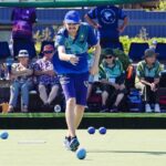 Bradley Pavey follows his bowl down the rink