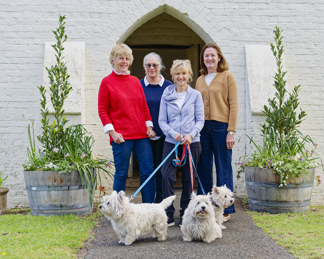 Flowers and dogs at hall